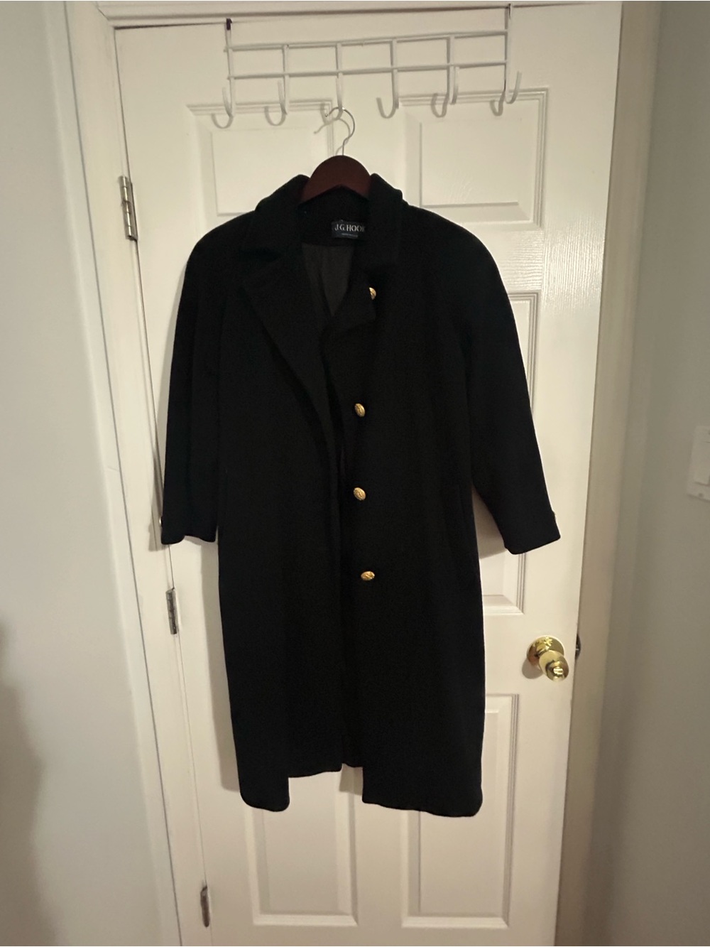 Women's Black Pea Coat with Gold Buttons